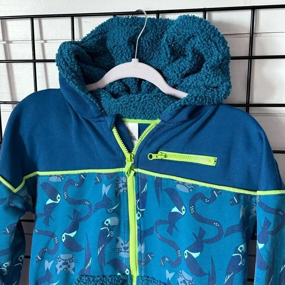 Disney Encanto Full‎ Zip Hooded Jacket Kids 9/10 Blue Fuzzy Sherpa